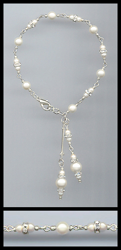 Silver Cream Pearl Rondelle Drop Bracelet