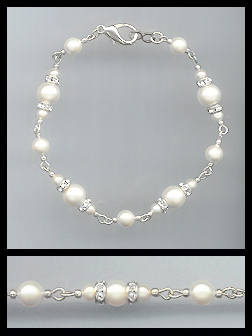 Silver Cream Faux Pearl and Rhinestone Anklet