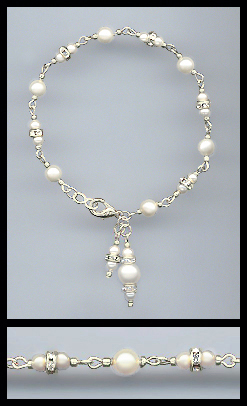 Silver Cream Faux Pearl Charm Anklet