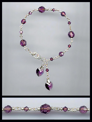 Silver Amethyst Purple Heart Charm Bracelet