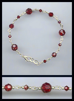 Hand-Linked Silver Ruby Red Crystal Bracelet