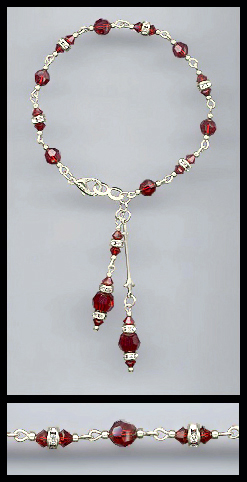 Silver Ruby Red Crystal Rondelle Bracelet