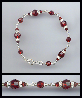 Silver Ruby Red Crystal and Rhinestone Bracelet