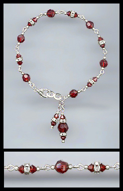 Silver Ruby Red Rondelle Charm Bracelet
