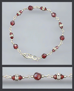 Silver Ruby Red Crystal and Rondelles Bracelet