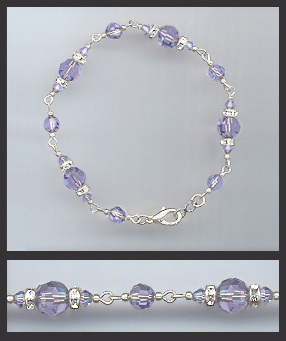 Silver Tanzanite Purple Crystal and Rhinestone Bracelet