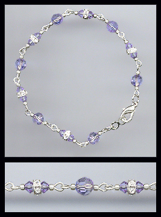Silver Tanzanite Purple Crystal and Rondelles Bracelet