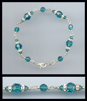 Silver Teal Blue Crystal and Rhinestone Bracelet