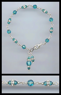 Silver Teal Blue Crystal Charm Bracelet