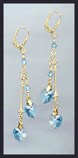 Aquamarine Crystal Heart Drop Earrings