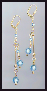 Gold Aquamarine Peach Crystal Drop Earrings