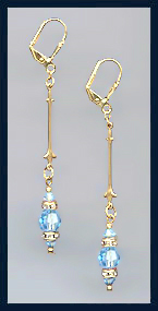 Gold Aquamarine Crystal Rondelle Earrings