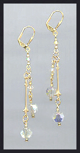 Gold Aurora Borealis Crystal Drop Earrings