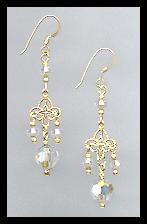 Gold Filigree and Aurora Borealis Crystal Earrings