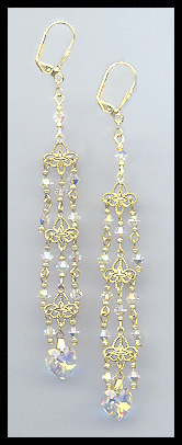 4" Aurora Borealis Crystal Heart Earrings Earrings