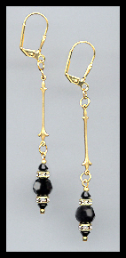 Gold Jet Black Crystal Rondelle Earrings
