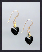 Tiny Gold Jet Black Crystal Heart Earrings