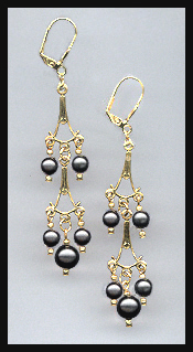 Black Crystal Pearl Dangle Earrings