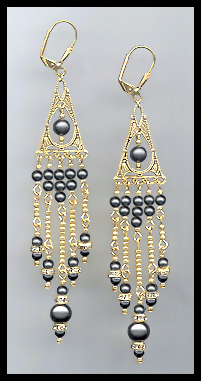 Long Swarovski Black Pearl Earrings