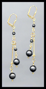 Gold Black Pearl Drop Earrings