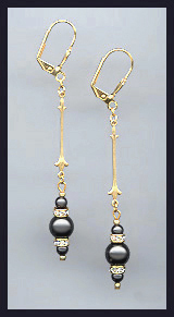 Gold Black Pearl Rondelle Earrings