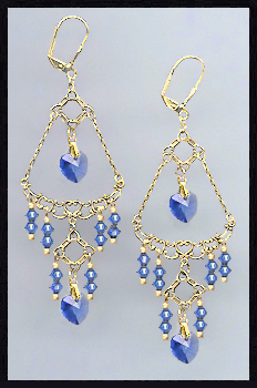 Sapphire Blue Heart Chandelier Earrings