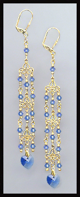 4" Sapphire Blue Crystal Heart Earrings Earrings