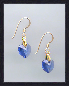 Tiny Gold Sapphire Blue Crystal Heart Earrings