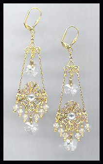 Swarovski Clear Crystal Heart Chandelier Earrings