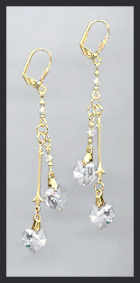 Gold Clear Double Crystal Heart Earrings