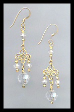 Gold Filigree and Clear Crystal Earrings