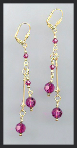 Gold Fuchsia Pink Crystal Drop Earrings