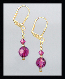 Tiny Gold Fuchsia Pink Crystal Earrings