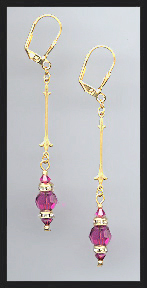 Gold Fuchsia Pink Crystal Rondelle Earrings