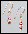 Mini Gold Fuchsia Pink Crystal Rondelle Earrings