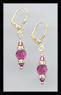 Gold Fuchsia Pink Swarovski Rondelle Earrings