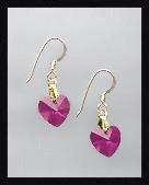 Tiny Gold Fuchsia Pink Crystal Heart Earrings