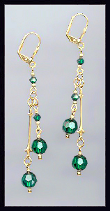 Gold Emerald Green Crystal Drop Earrings