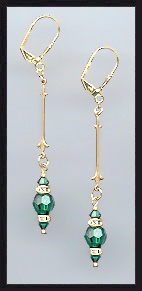 Gold Emerald Green Crystal Rondelle Earrings