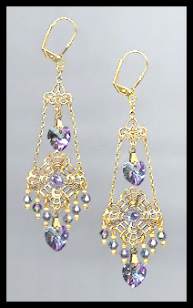 Swarovski Aurora Purple Heart Filigree Earrings