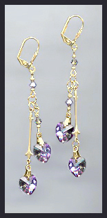 Aurora Purple Crystal Heart Drop Earrings