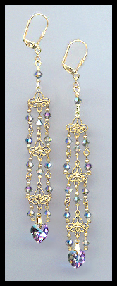 4" Aurora Purple Crystal Heart Earrings Earrings