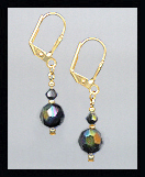 Tiny Gold Black Aurora Borealis Crystal Earrings