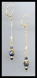 Gold Black Aurora Borealis Crystal Rondelle Earrings