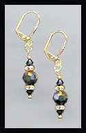 Gold Black Aurora Borealis Swarovski Rondelle Earrings