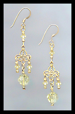 Gold Filigree and Jonquil Yellow Crystal Earrings