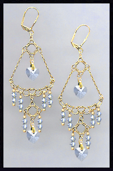 Swarovski Light Blue Crystal Heart Earrings