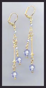 Gold Light Blue Crystal Drop Earrings