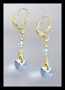 Gold Light Blue Crystal Heart Earrings