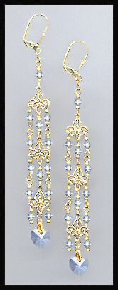 Light Blue Crystal Heart Chandelier Earrings